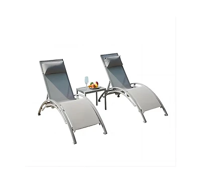 Clihome Pool Lounge Chairs Set of 3 -Piece Woven Patio Conversation Set with Gray