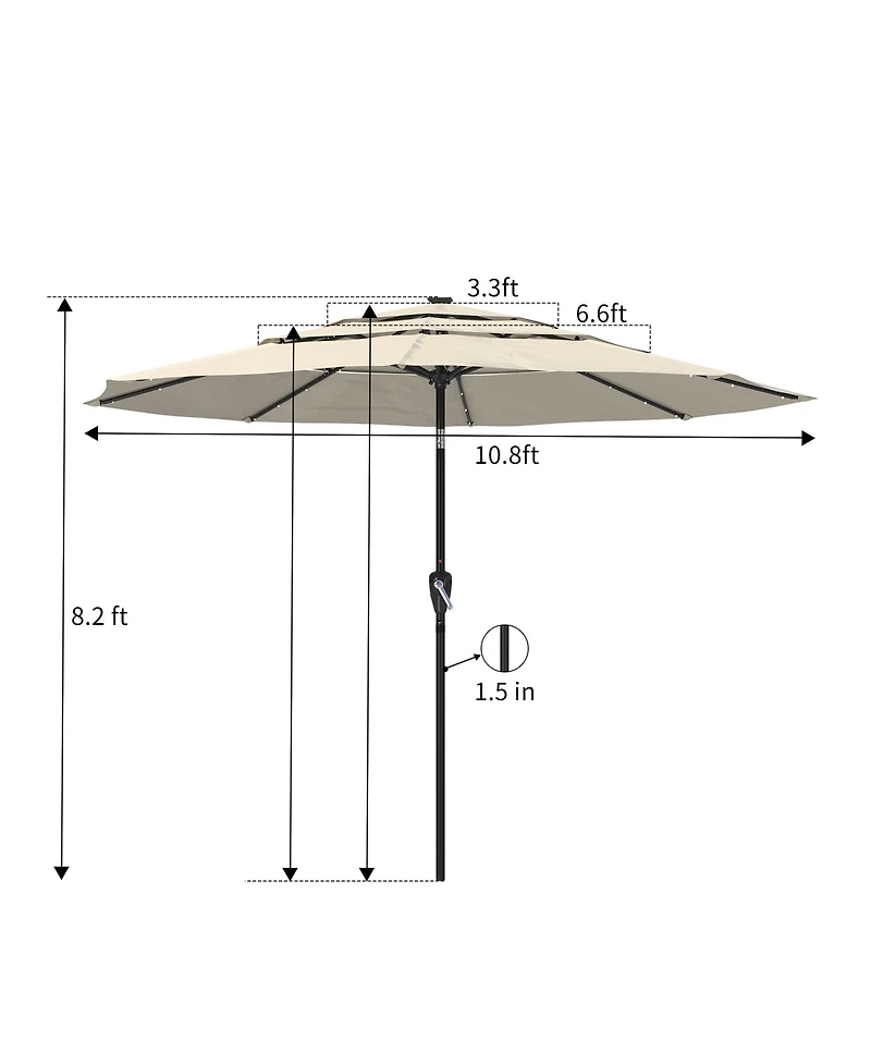 Clihome 3-Tier Patio Umbrella with Led Lights 11ft Outdoor Patio Table Umbrella Large Umbrella Pool Umbrella For Deck, Pool, Garden, Patio