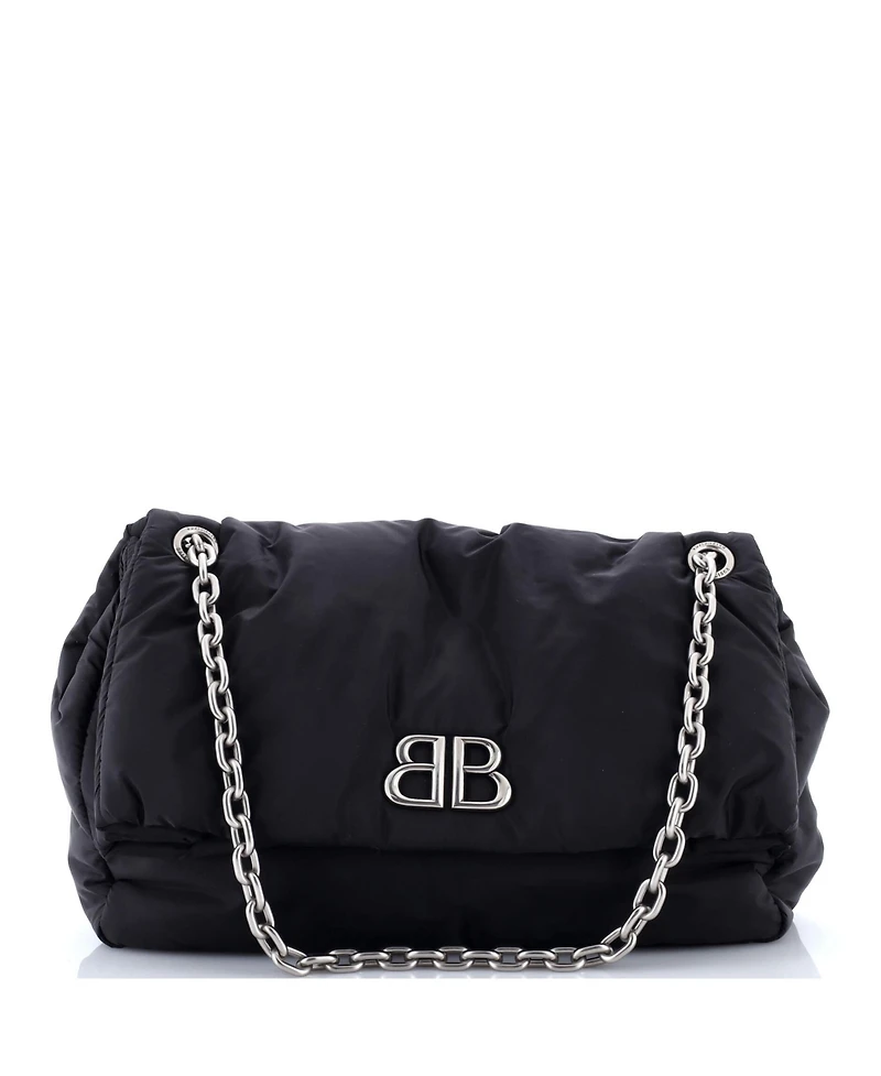 Pre-Owned Balenciaga Medium Monaco Chain Flap Shoulder Bag Nylon