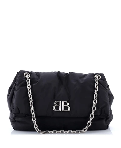 Pre-Owned Balenciaga Medium Monaco Chain Flap Shoulder Bag Nylon