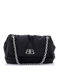 Pre-Owned Balenciaga Medium Monaco Chain Flap Shoulder Bag Nylon