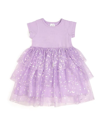 Sweet Wink Toddler Girls Lilac Star and Moon Halloween Short Sleeve Tutu Dress