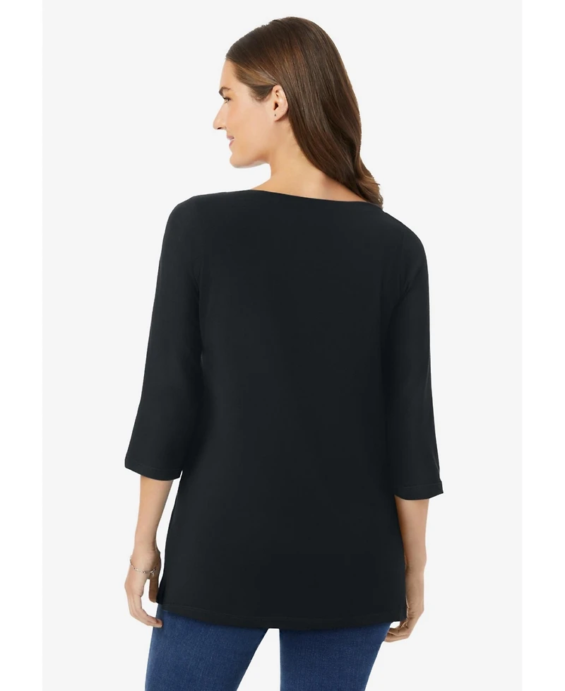 Woman Within Women's Perfect Three-Quarter Sleeve Boatneck Tee