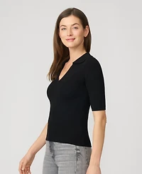 Cable & Gauge Women's Ribbed Polo Half Sleeve Sweater
