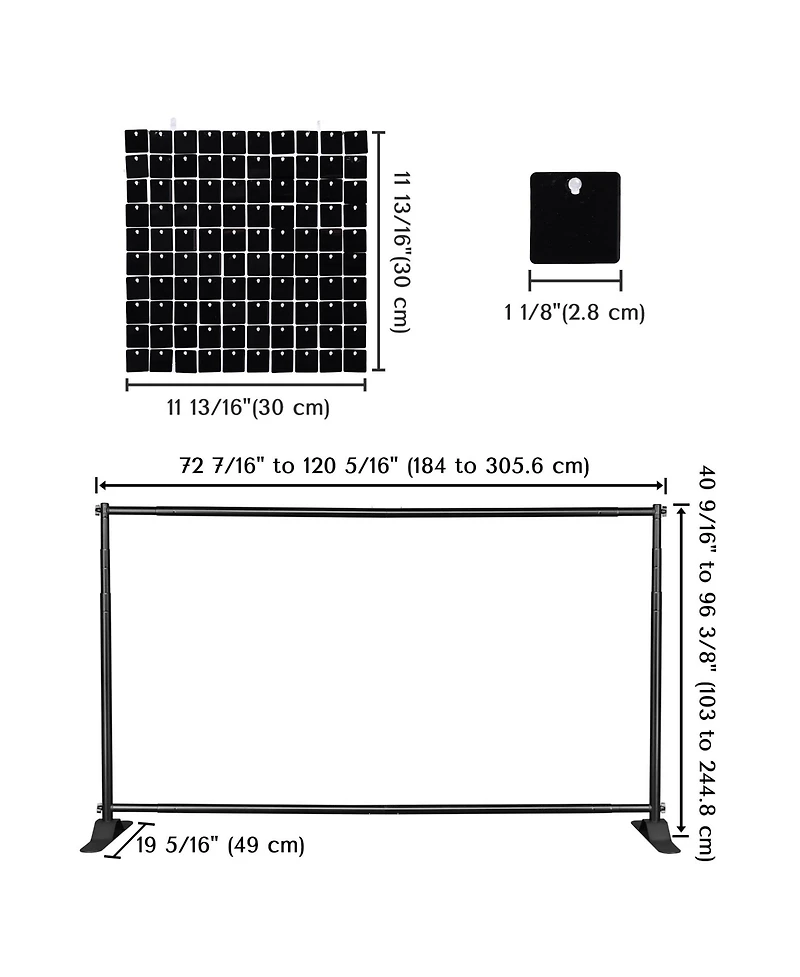 Instahibit 10x8 Ft Shimmer Wall Backdrop with Stand 72 Pcs Panels Decor for Wedding Party