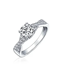 Bling Jewelry 2CTW Round Solitaire Cubic Zirconia Promise Ring Sterling Silver Pave Cz Twist Infinity Band