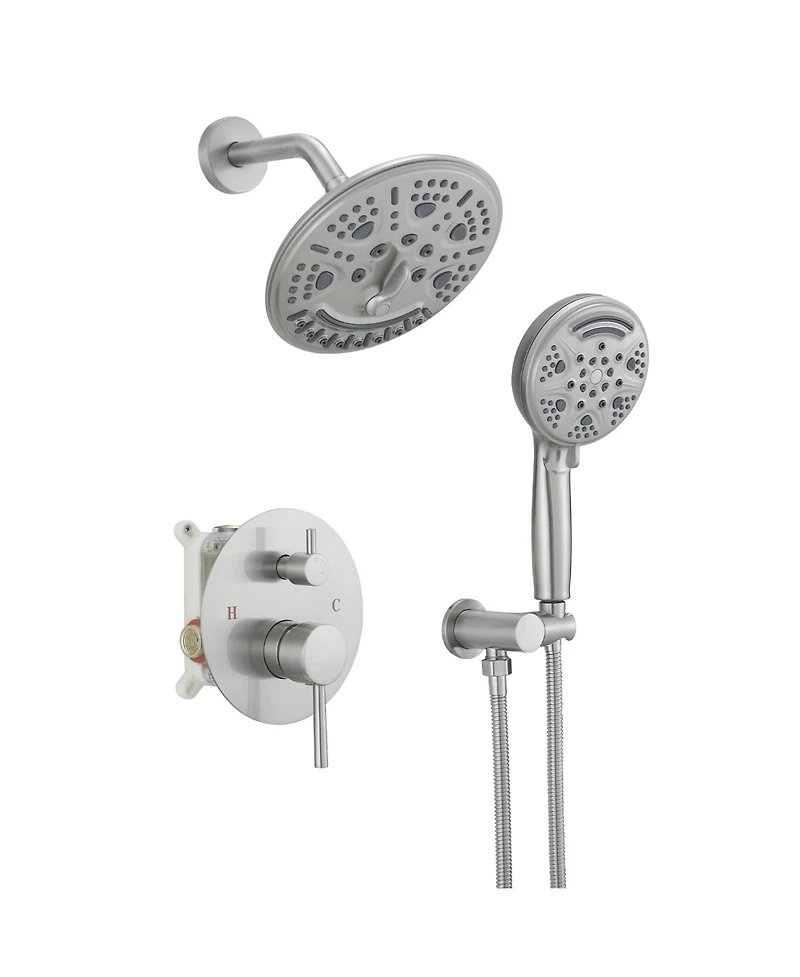Greenspring Single-Handle 1-Spray Round Rain Shower Faucet Set with Rain Shower Head & Hand Shower in Brushed Nickel (Valve Included)