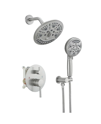 Greenspring Single-Handle 1-Spray Round Rain Shower Faucet Set with Rain Shower Head & Hand Shower in Brushed Nickel (Valve Included)