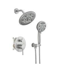 Greenspring Single-Handle 1-Spray Round Rain Shower Faucet Set with Rain Shower Head & Hand Shower in Brushed Nickel (Valve Included)
