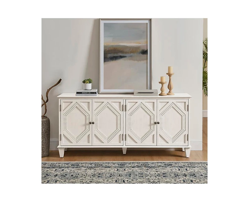 Casainc 65.2" Mid Century Modern Storage Cabinet with Symmetrical Geometric Coffee Bar Wine