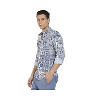 Campus Sutra Men's Indigo Blue Contrast Aztec Shirt