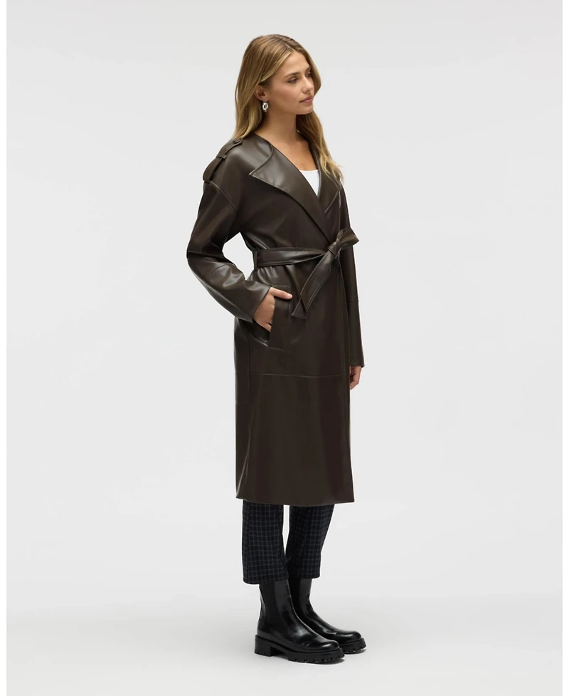 Nvlt Women's Poet Lapel Belted Faux Leather Trench Coat