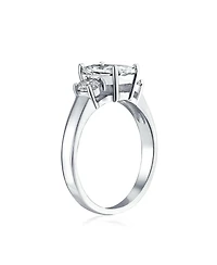 Bling Jewelry Timeless Classic Style 2CT Rectangle Clear Emerald Cut Three Stone Past Present Future Promise Ring Sterling Silver Plain Band