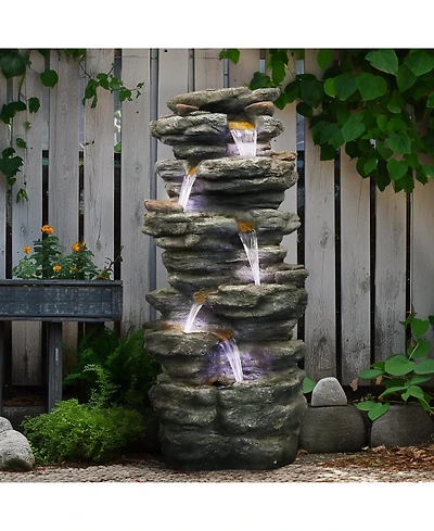 SunJet 40" High 6-Tiers Cascading Rock Outdoor Water Fountain with Led Lights
