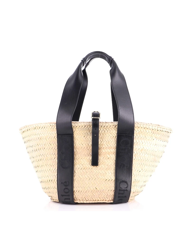 Pre-Owned Chloe Medium Sense Basket Tote Raffia with Leather
