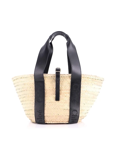 Pre-Owned Chloe Medium Sense Basket Tote Raffia with Leather