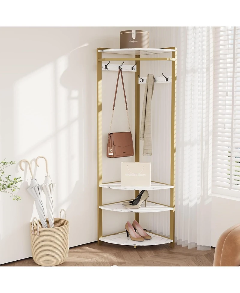 gaomon 3-In-1 Narrow Corner Coat Rack Stand with Shoe Bench & Storage Shelf - 70.8" Tall Entryway Organizer for Hallway, Bedroom, Living Room