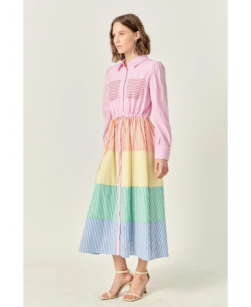 English Factory Women's Colorblock Shirt Midi Dress
