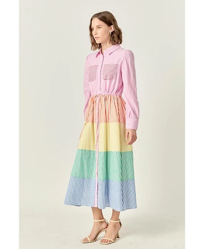 English Factory Women's Colorblock Shirt Midi Dress