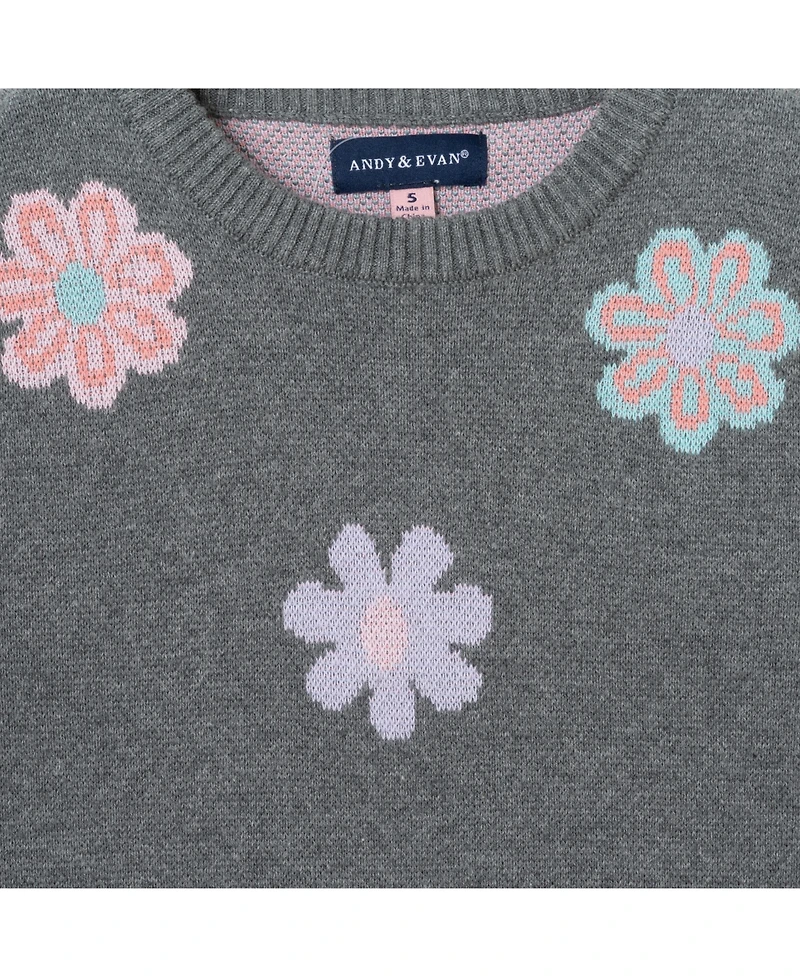 Andy & Evan Toddler/Child Girls Floral Intarsia Sweater