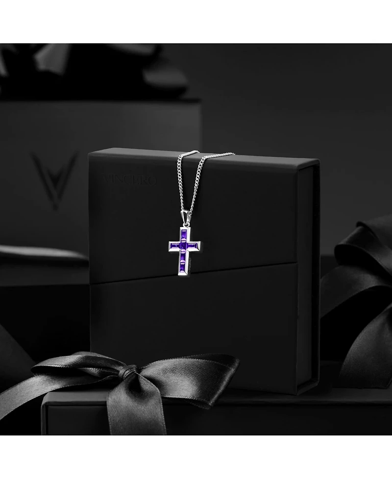 Vincero Men's Stone Cross Pendant - Amethyst - Silver Necklace
