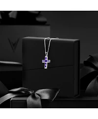 Vincero Men's Stone Cross Pendant - Amethyst - Silver Necklace