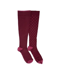 Muk Luks Women's 2 Pair Pack Nylon Compression Knee High Socks, One Wide