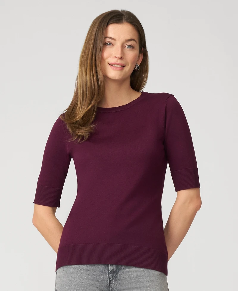 Cable & Gauge Women's Elbow Sleeve Crewneck Sweater