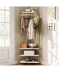 gaomon Corner Coat Rack With Shoe Bench and 6 Double Hooks, Corner Hall Tree