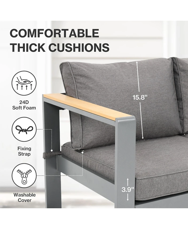 Aoodor Patio Furniture Loveseat - All-Aluminum Sofa Couch with Upgraded Frame, Wider Design, and Thick Cushions for Outdoor Comfort.