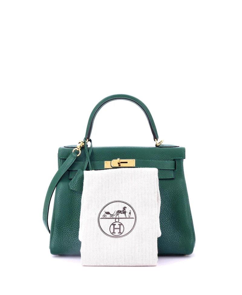 Pre-Owned Hermes Kelly 28 Handbag Green Clemence with Gold Hardware