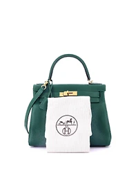 Pre-Owned Hermes Kelly 28 Handbag Green Clemence with Gold Hardware