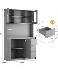 gaomon Kitchen Pantry Cabinet,71" Tall Storage Cabinet with Doors and Shelves Adjustable, Kitchen Storage Hutch with Microwave Shelf, Led Lights and C