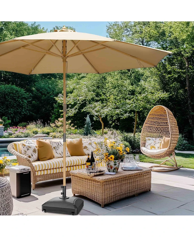 Yescom 13ft Xl Heavy Duty Solid Wood Outdoor Patio Umbrella with Base Parasol Wheels Stand for Bistro Market Table Garden Deck Yard Poolside Tan