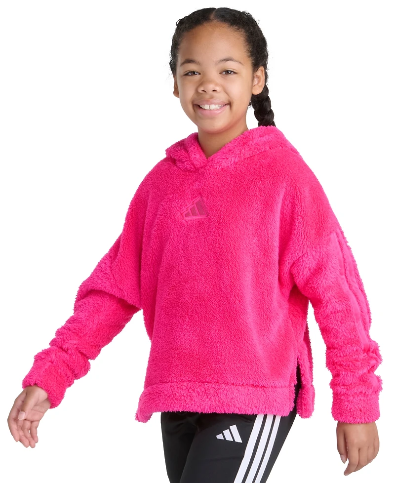 Adidas Big Girls S-xl Long Sleeve 3-Stripes Fleece Pullover Hoodie