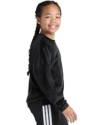 Adidas Big Girl S-xl Long Sleeve Velour Crewneck Pullover Sweatshirt