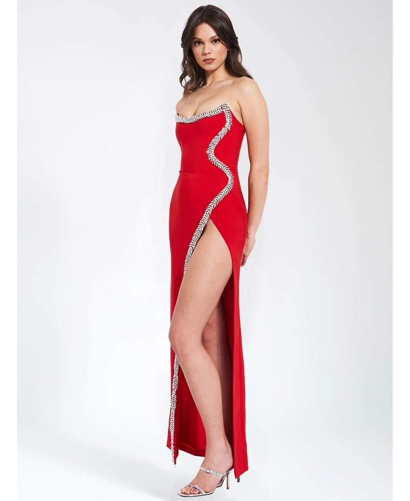 Miss Circle Women's Xoana Red Crystal Embellished High Slit Gown