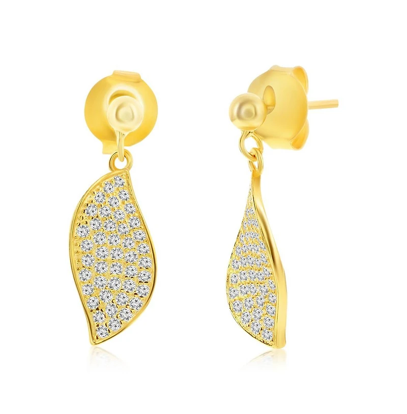 Sterling Silver, Pave Cz Wave Design Necklace & Earrings Set