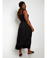 Rebdolls Women's Tiered Maxi Skater Dress W. Turban - Black