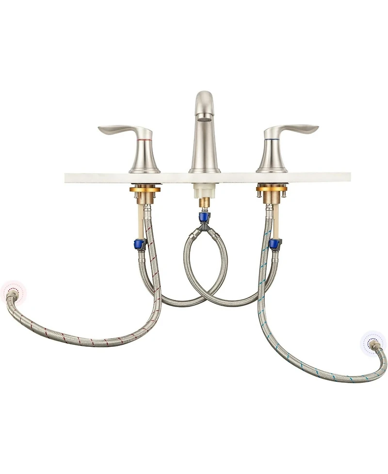 gaomon Bathroom Sink Faucet, 8 Inch Widespread Bathroom Faucet with 2 Lever Handles, 3 Hole Low Arc Basin Sink Faucet with Pop-Up Drain and Cupc Water