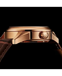 Stuhrling Vanguard 1019.03 Legacy Collection Dual Time Automatic Skeleton Watch 42mm Rose Gold Tone Brown Dial Leather Strap