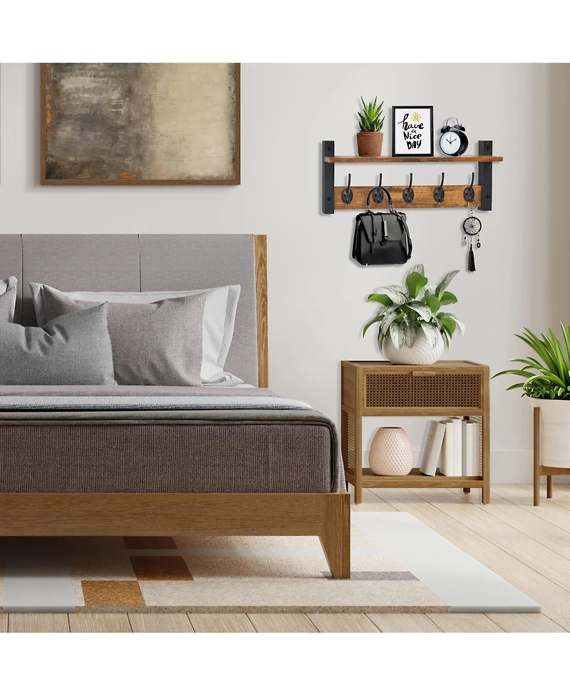 Sorbus Inch Floating Wall Shelf with 5 Heavy Duty Hooks – for Entryway, Bathroom, Bedroom, Kitchen