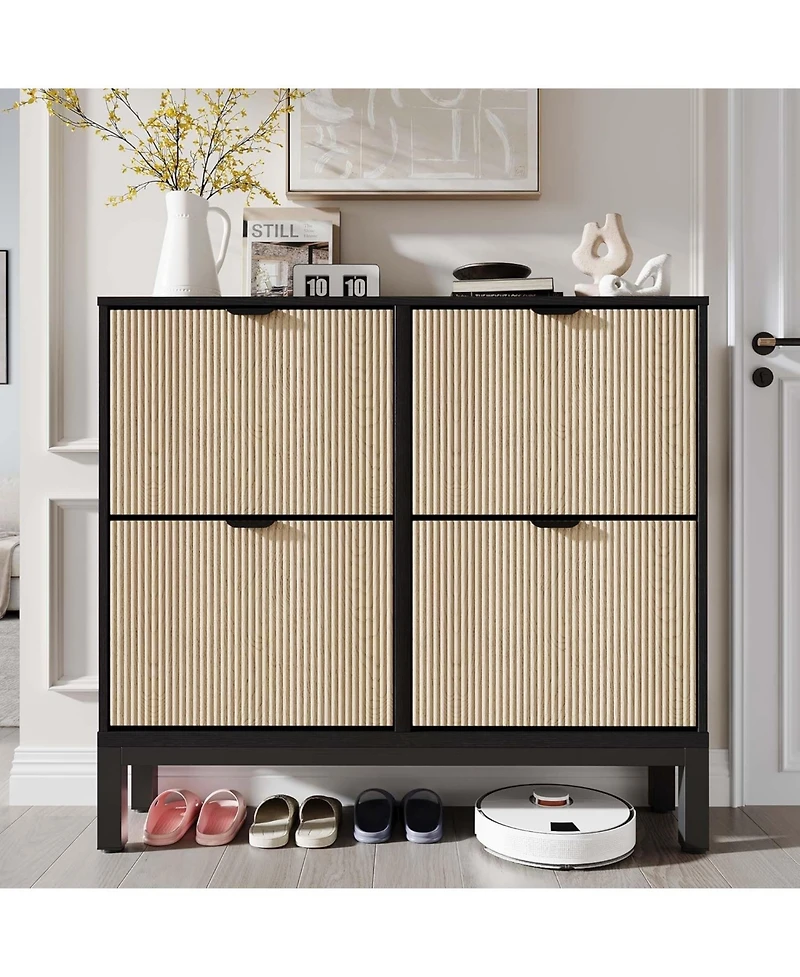 gaomon Shoe Storage Cabinet with 4 Flip Drawers, Wooden Shoe Organizer with Legs, Freestanding Hidden Shoe Rack for Entrance, Foyer, Hallway
