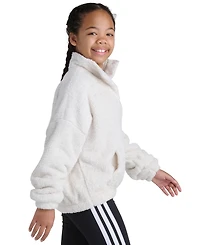 Adidas Big Girls S-xl Long Sleeve Mock Neck Lurex Sherpa Pullover Hoodie