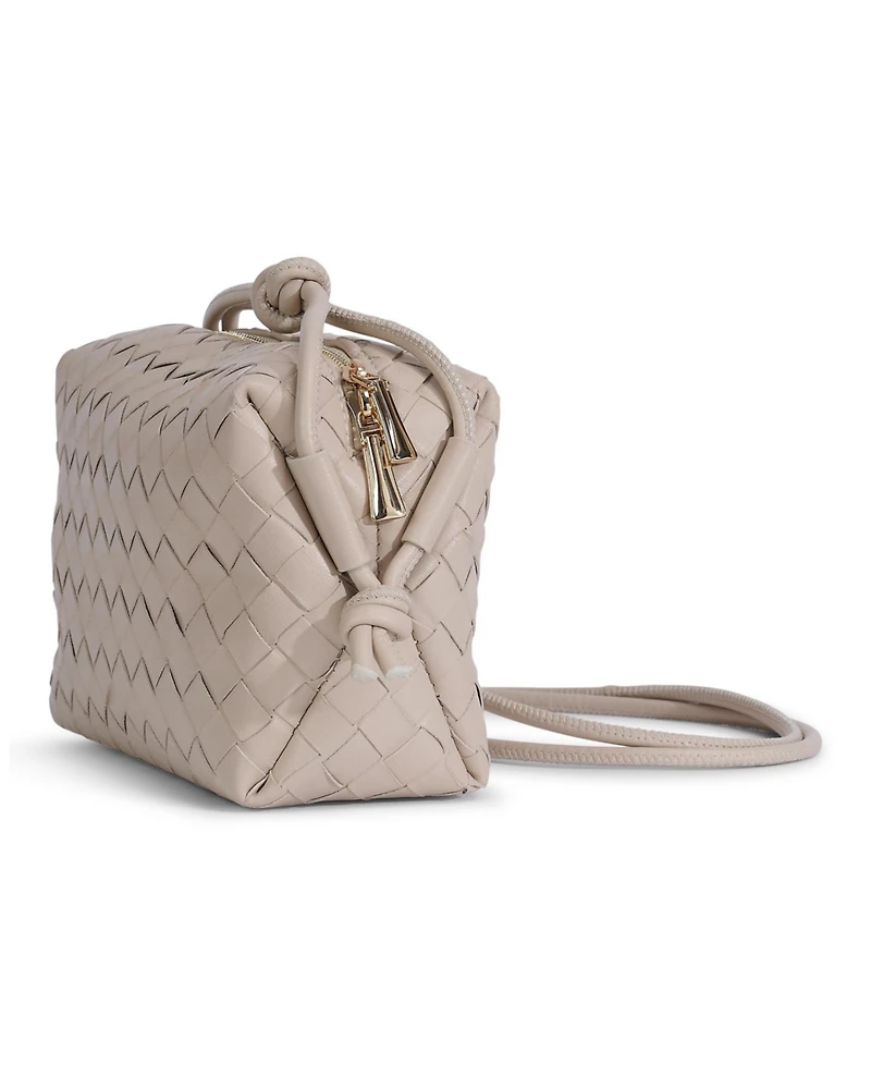 Women's Beige Woven Leather Crossbody Bag