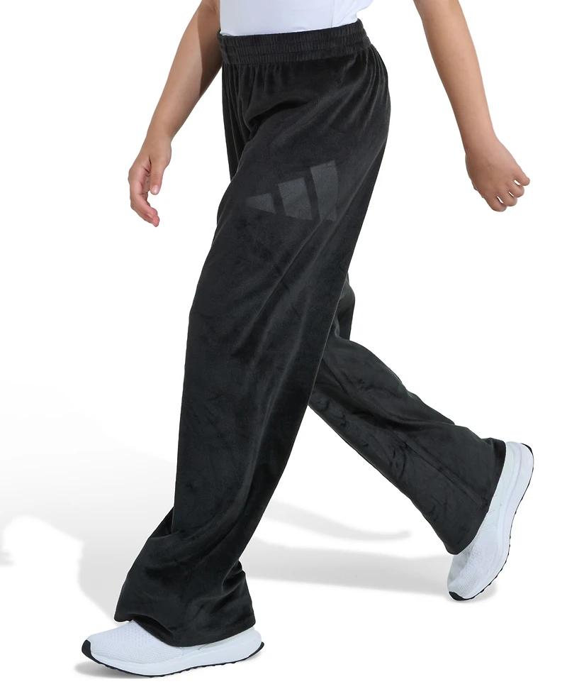 Adidas Big Girls S-xl Elastic Waistband Wide Leg Velour Pants