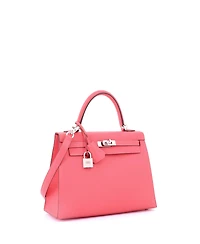 Pre-Owned Hermes Kelly 25 Handbag Pink Chevre Mysore with Palladium Hardware