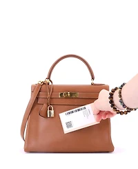 Pre-Owned Hermes Kelly 28 Handbag Brown Courchevel with Gold Hardware