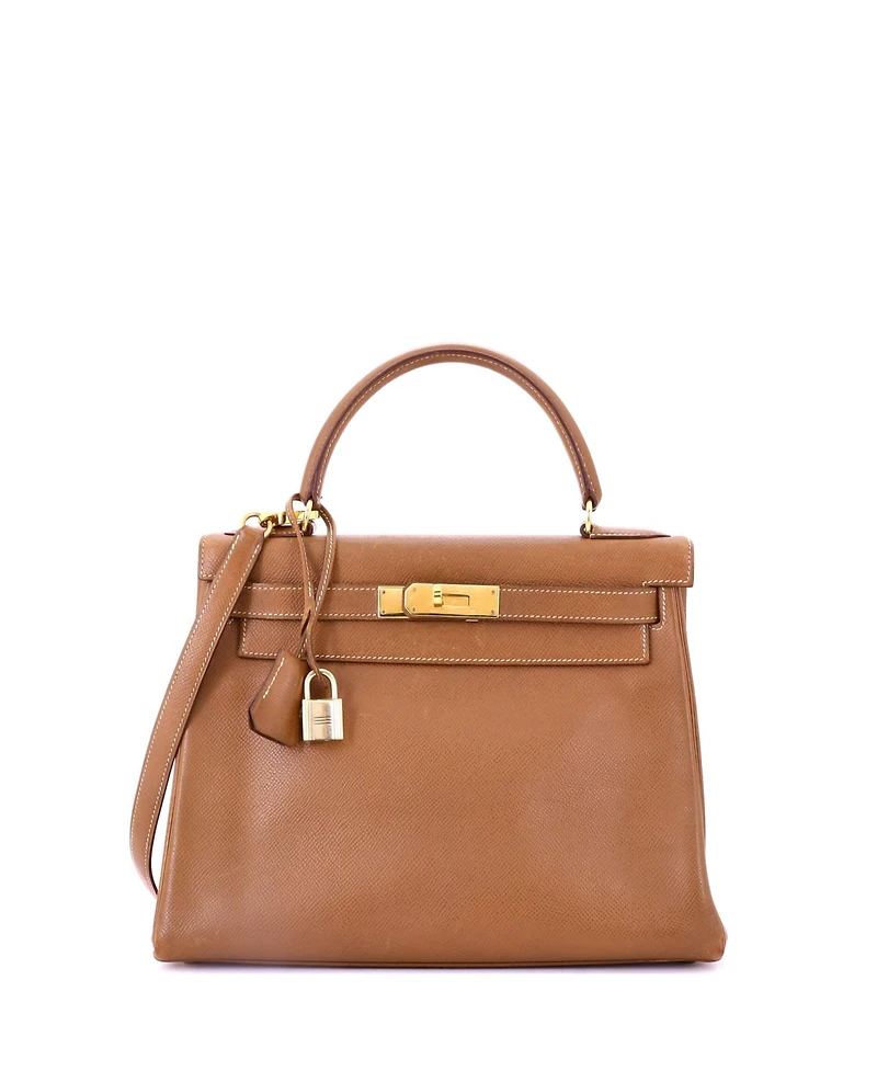 Pre-Owned Hermes Kelly 28 Handbag Brown Courchevel with Gold Hardware
