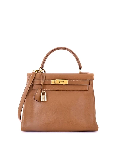 Pre-Owned Hermes Kelly 28 Handbag Brown Courchevel with Gold Hardware